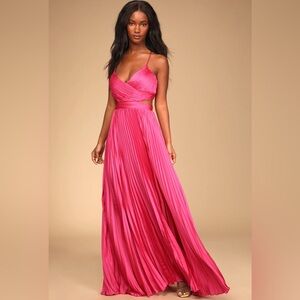 Lulus Got the Glam Pink Pleated Cutout Maxi Dress